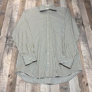 Peter Millar Shirt Mens Large Blue Tan Check Plaid Button Down Casual Classic